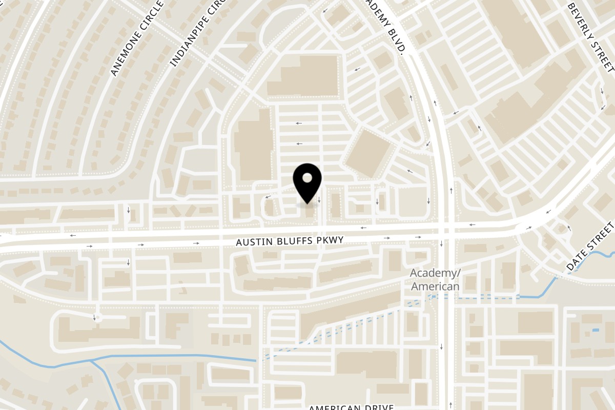 Map showing the location of Pakwan Indian restaurant and bar on 3604 Austin Bluffs Pkwy #140 in Colorado Springs